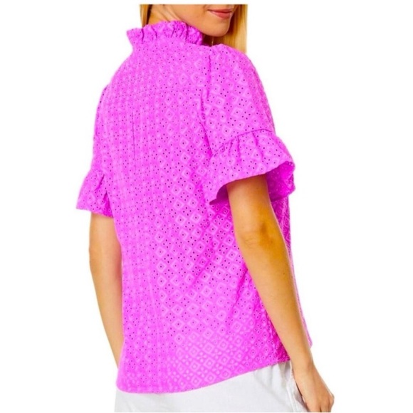 Lilly Pulitzer Calynn Eyelet top in Wild Fuchsia Size 4, EUC - Picture 2 of 8